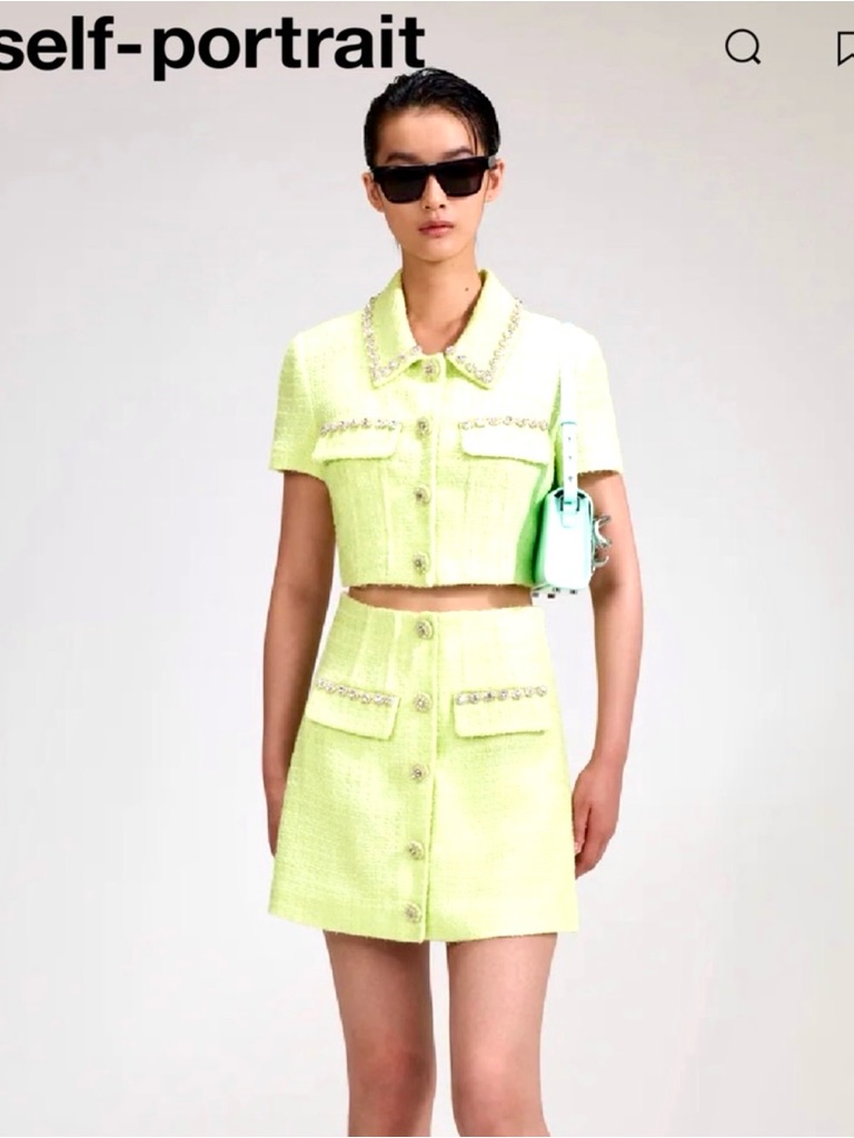 Self-Portrait Lime Tweed Cropped Jacket Size 10